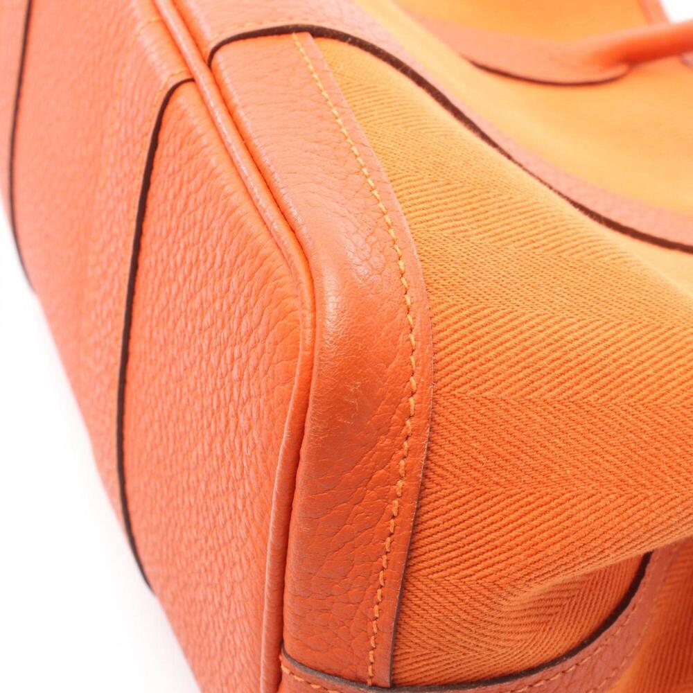 Hermes Garden Party TPM Tote Bag Handbag Leather Toile Chevron Women's Orange - Picture 7 of 11